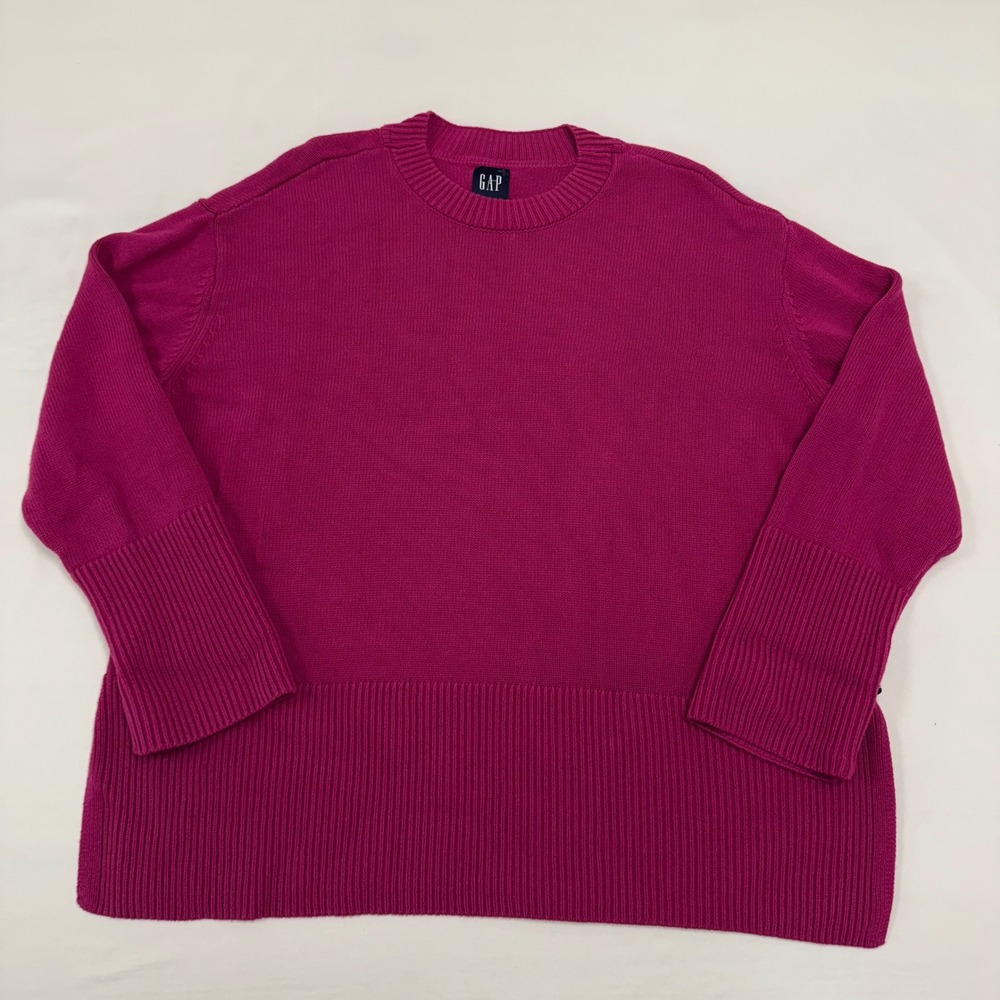 GAP Women's Crew Neck Knit Sweater Pullover‎ Ribbed Cuffs Bottom Pink XL